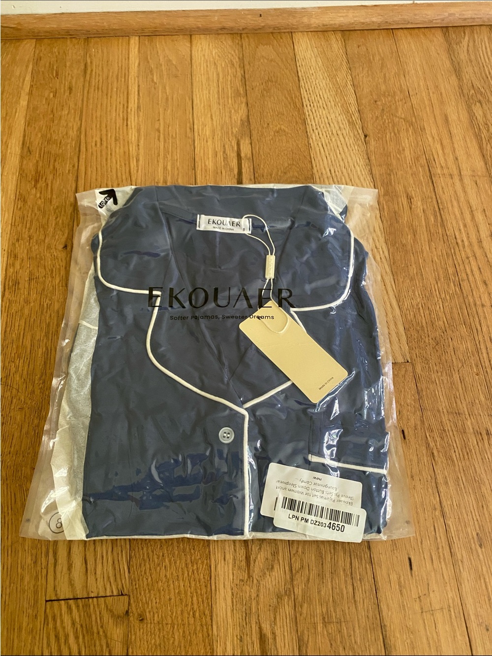 Women’s Navy Satin Pajama Set with White Piping- short sleeves and shorts set